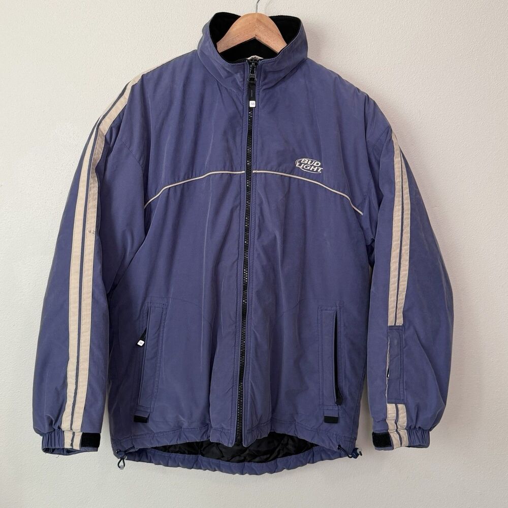 Vintage 90s Y2K Bud Light North Bay Jacket Mens M Blue Beer Promo Winter Coat
